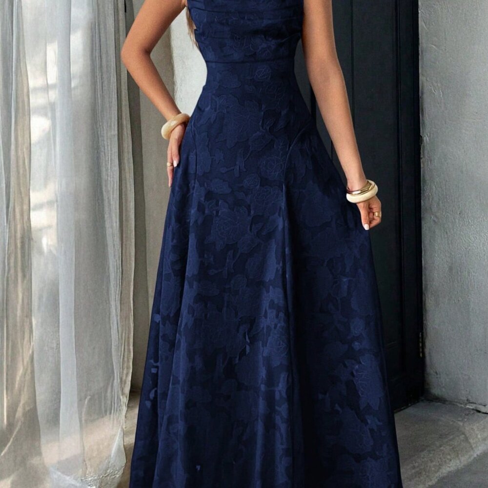 Navy Blue Elegant Lace-Up Women's Lace Dress - Picture 4 of 7